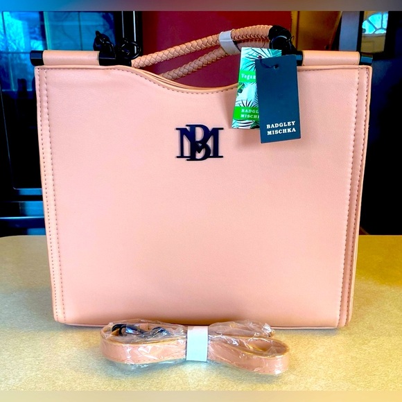 BADGLEY MISCHKA Pink Vegan Leather Crossbody Satchel, NWT - Picture 3 of 11